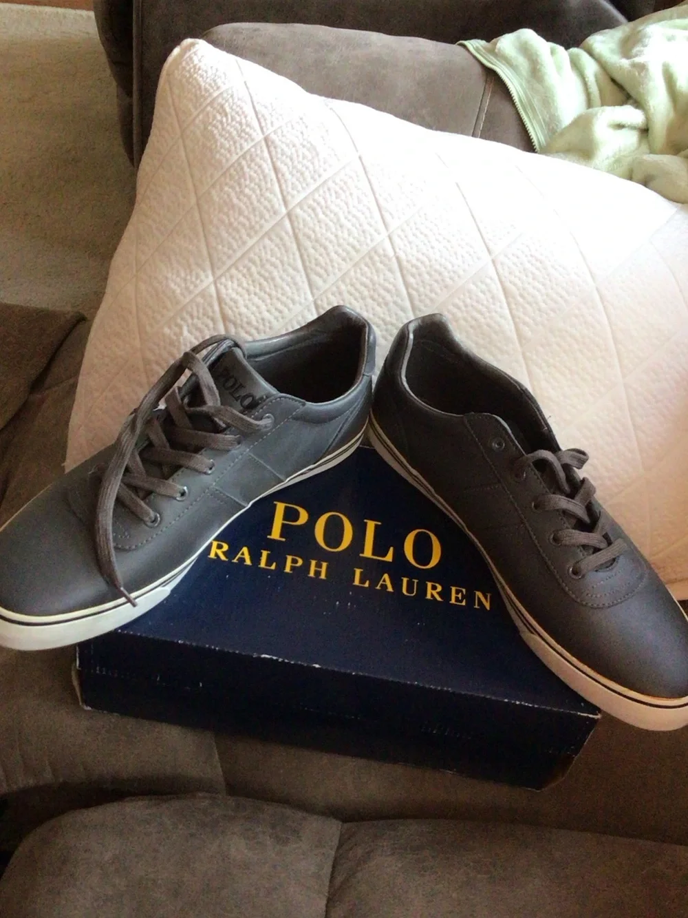 Polo by Ralph Lauren Men’s Gray Low-Top Sneakers with White Trim